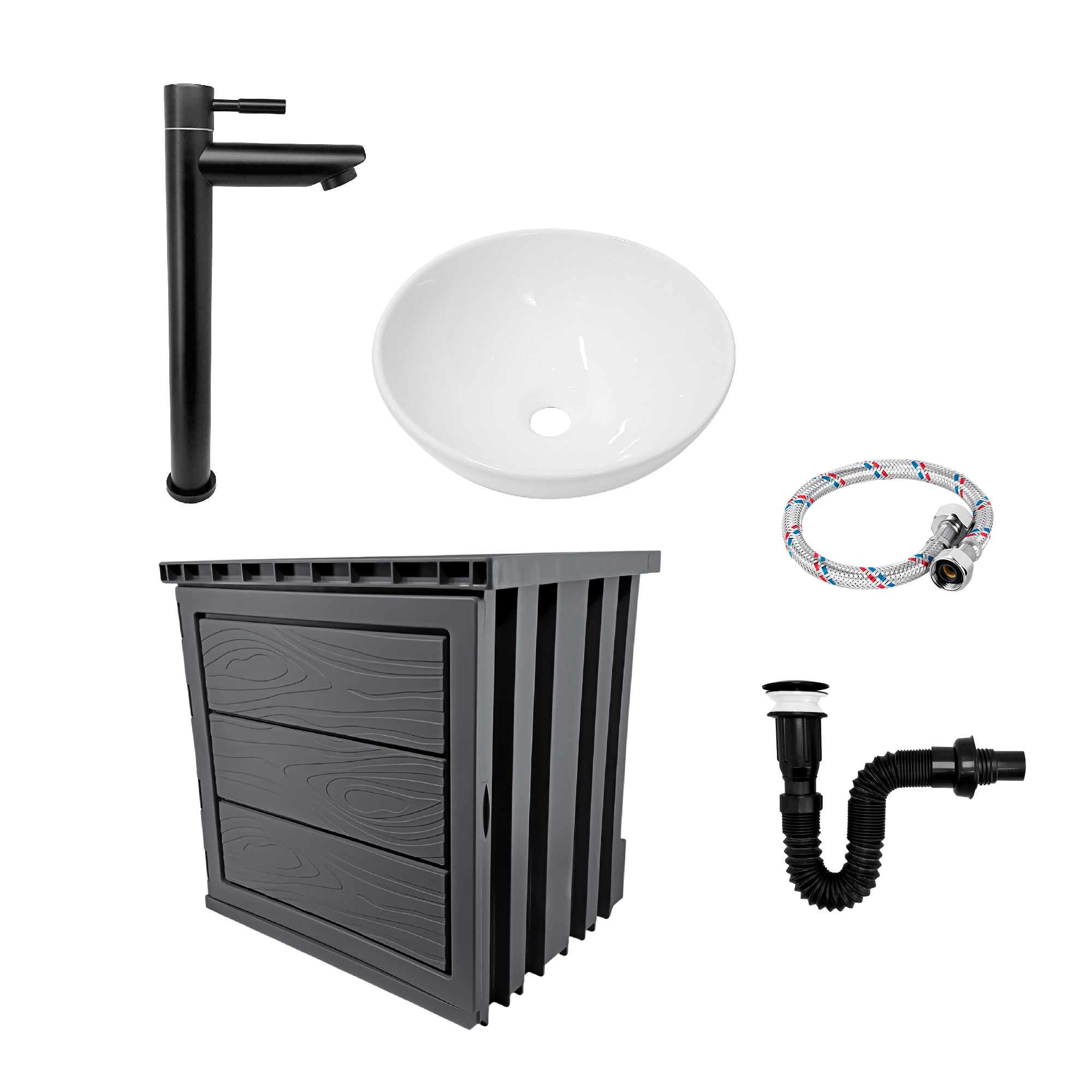 Kit Mueble Pvc + Lavamanos + Griferia  Ccol1122 - Gris - Un Agujero