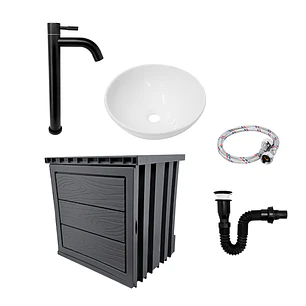 Kit Mueble Pvc + Lavamanos + Griferia  Ccol1121 - Gris - Un Agujero