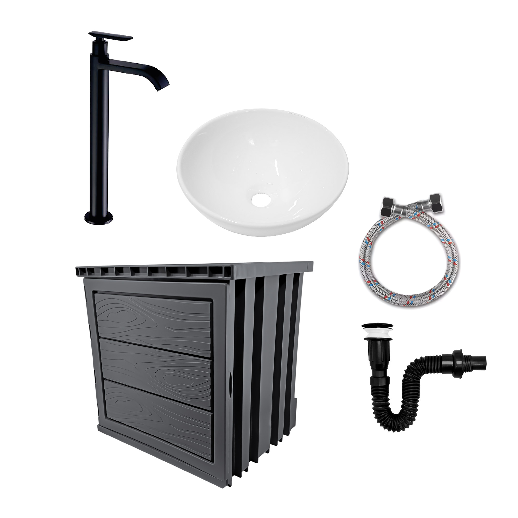Kit Mueble Pvc + Lavamanos + Griferia  Ccol1120 - Gris - Un Agujero