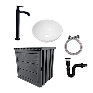 Kit Mueble Pvc + Lavamanos + Griferia  Ccol1120 - Gris - Un Agujero