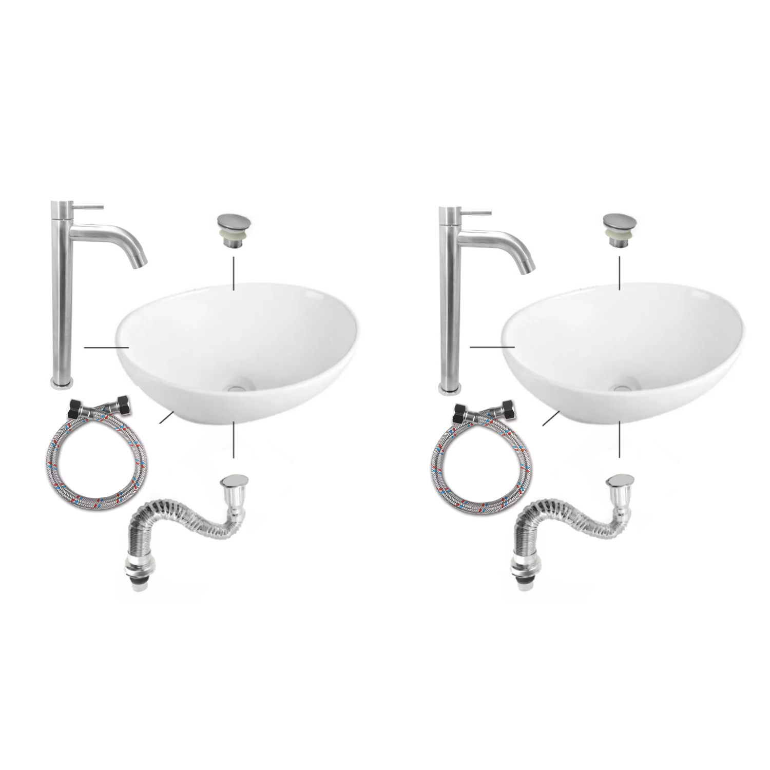 Pack x2 Combos Lavamanos + Grifería Agua Fría Inox D05 + Push