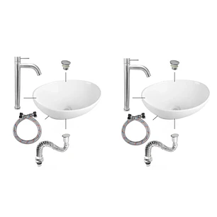 Pack x2 Combos Lavamanos + Grifería Agua Fría Inox D05 + Push