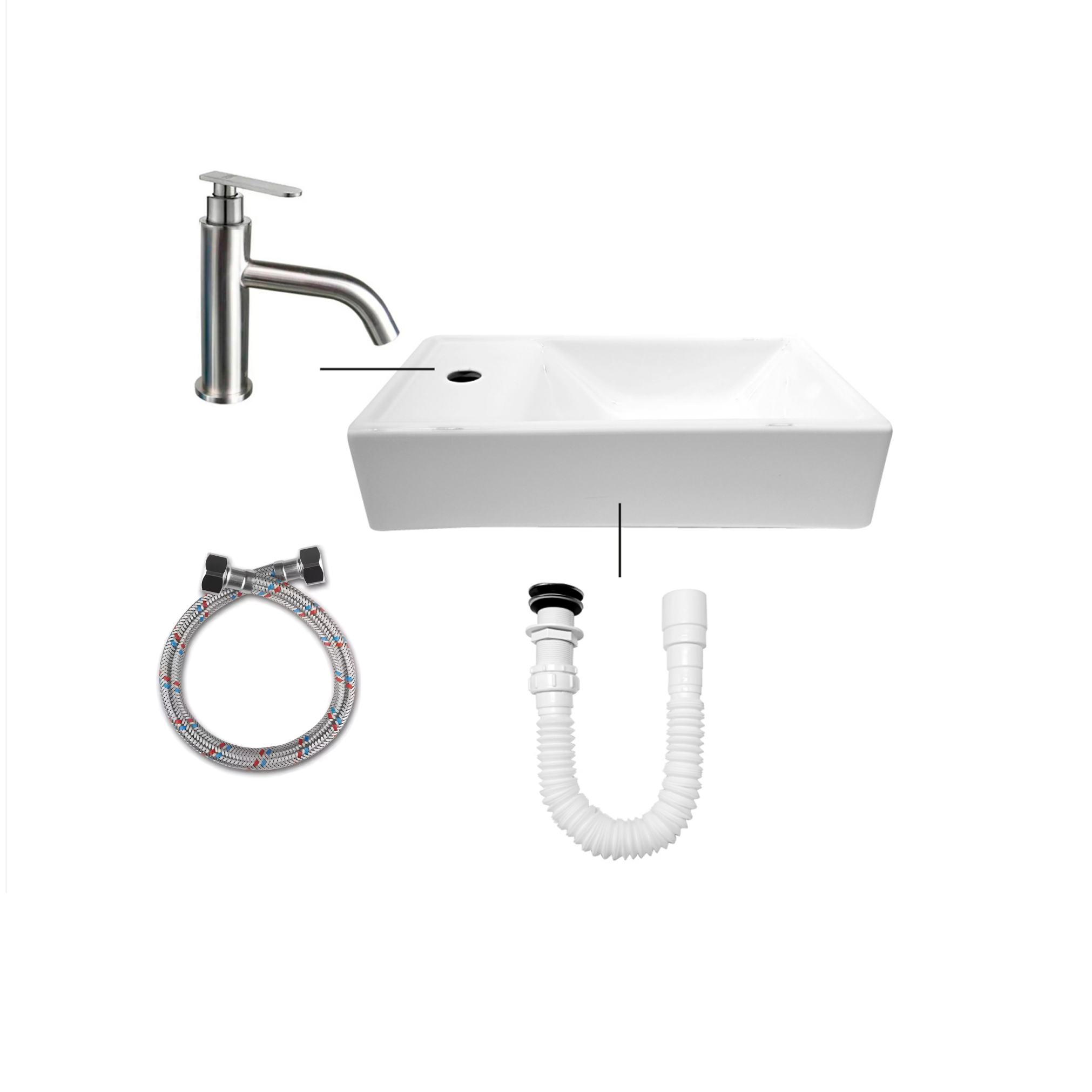 Combo Lavamanos Nappo + Grifería Agua Fría + Push Con Sifón