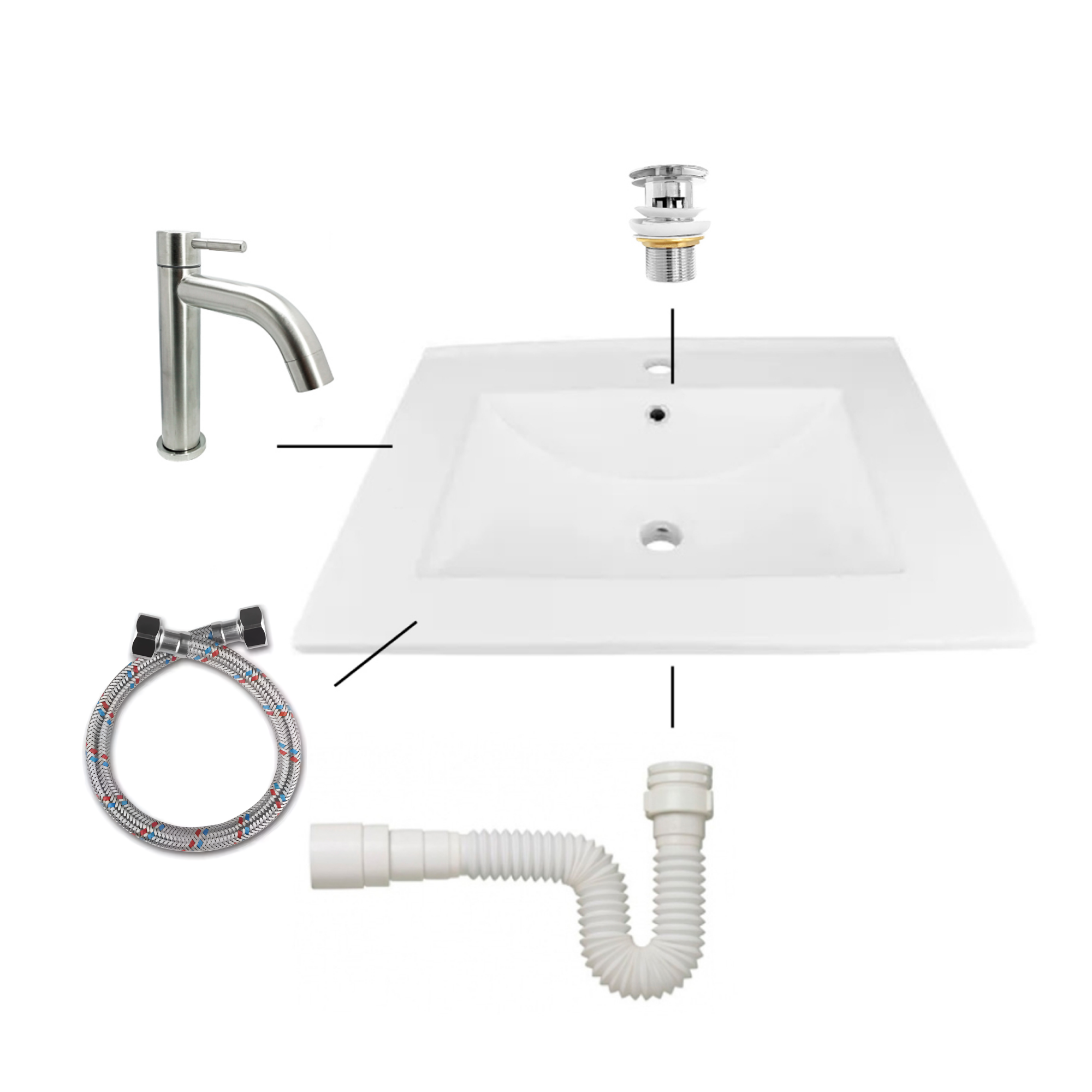 Combo Placa Lavamanos 61x46.5+ Push+ Sifon+griferia