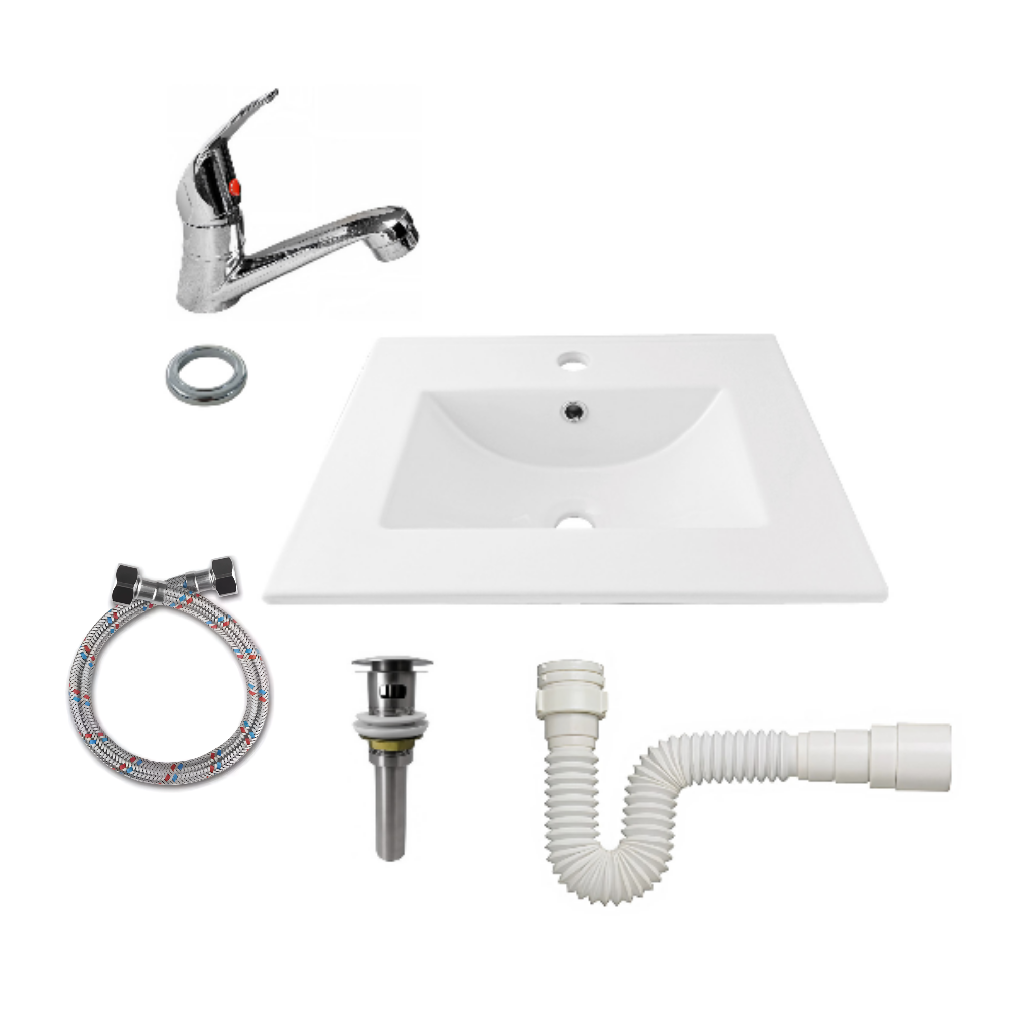 Combo Placa Lavamanos PL-53 + Push+ Sifón + Grifería C044