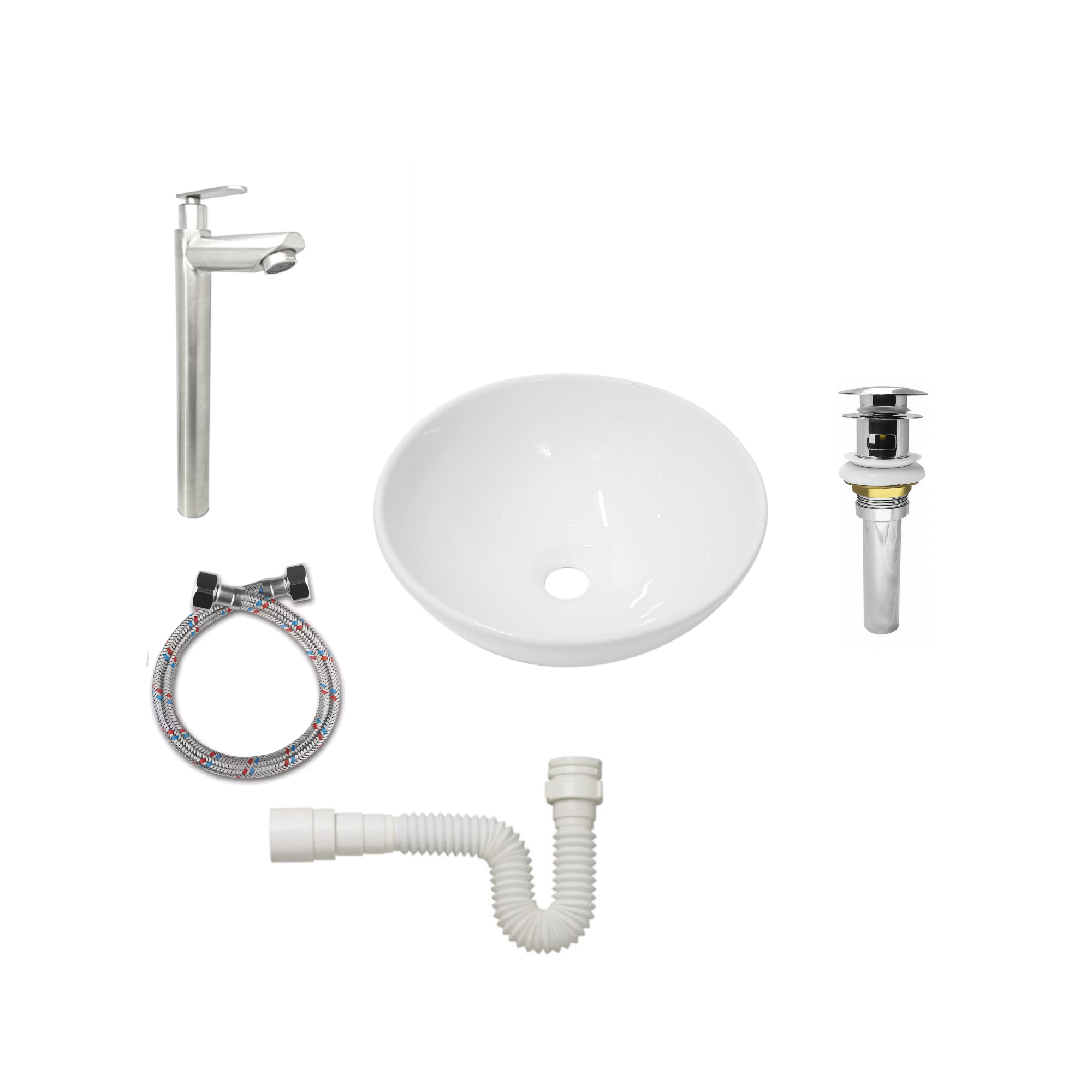 Combo Lavamanos 32cm + Grifería Agua Fría + Push + Sifón