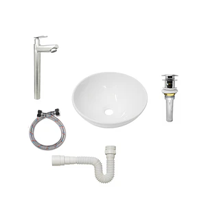 Combo Lavamanos 32cm + Grifería Agua Fría + Push + Sifón