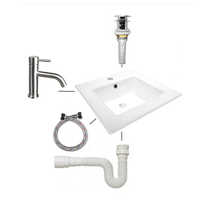 Combo Placa Lavamanos+push Con Rebose+sifon+griferia C033
