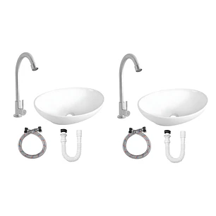 Pack X 2 Combos Lavamanos + Grifería Agua Fría Inox