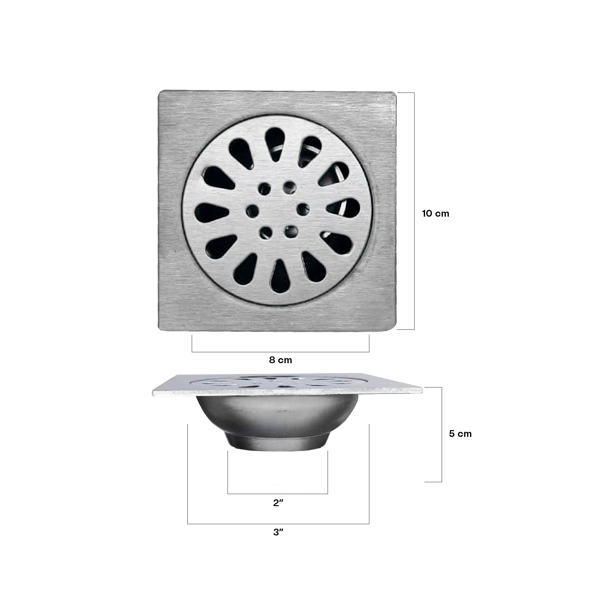 Sifón Piso Acero 304 Inox Antiolor - Anticucarachas - Trebol