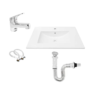 Combo Placa Lavamanos 71x46 +grifería +push Integrado C290 Blanco Brillante