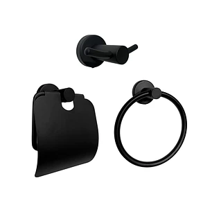 Set Accesorios Baño Negro Redonda X3 Piezas C1314