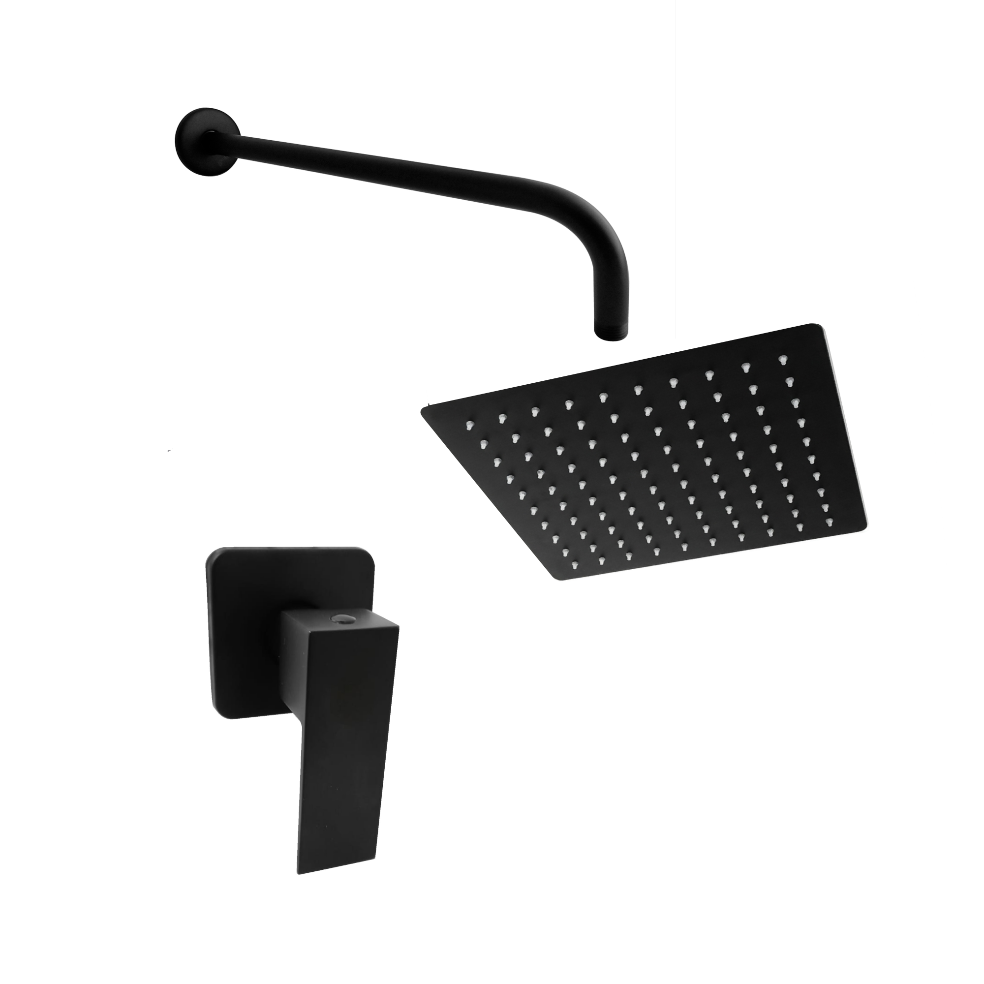 Set Ducha Negra Agua Fría Cuadrada + Brazo Tubular + Registro Ducha Escudo Cuadrado C1361