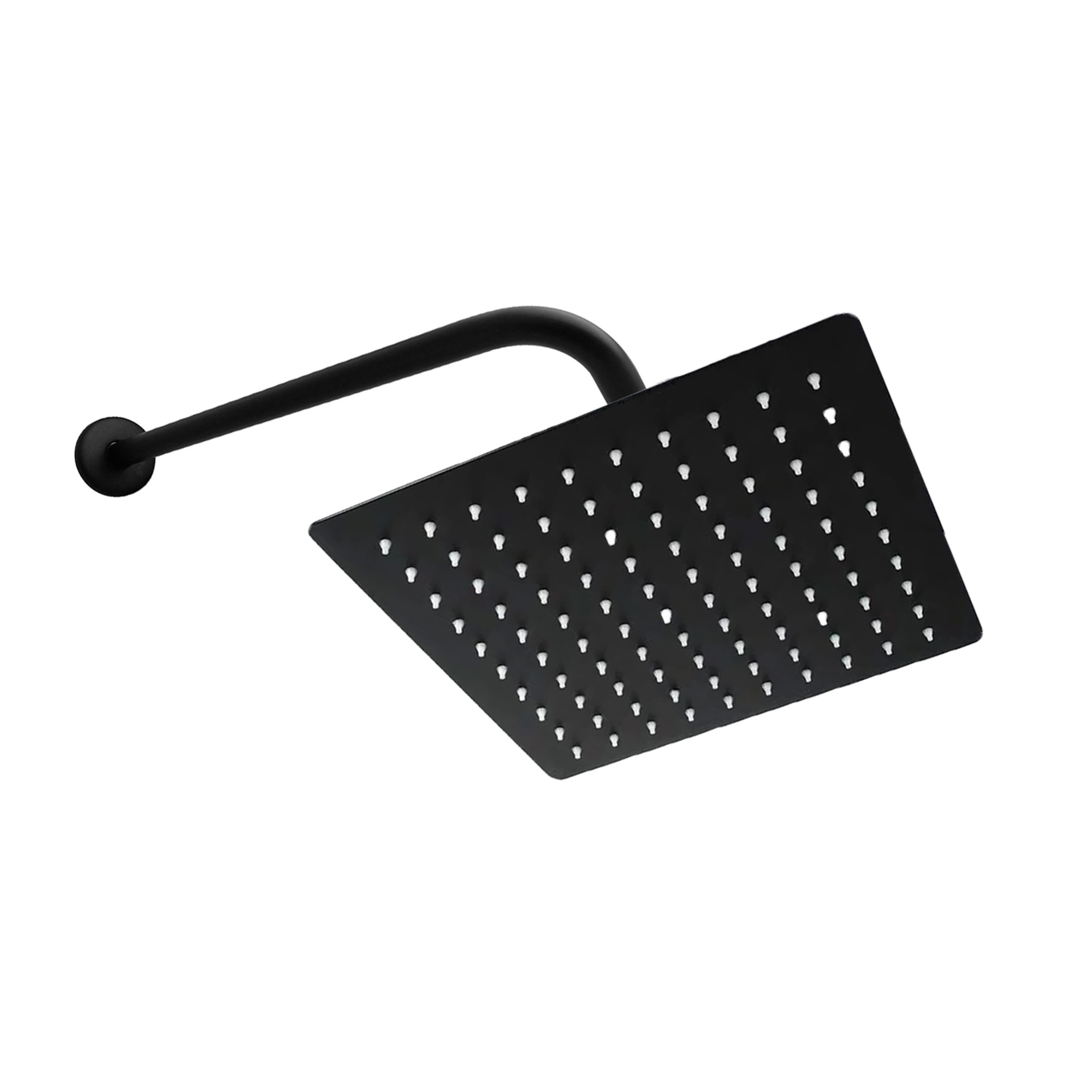 Set Ducha Negra Agua Fría Cuadrada + Brazo Tubular + Registro Ducha Escudo Cuadrado C1361