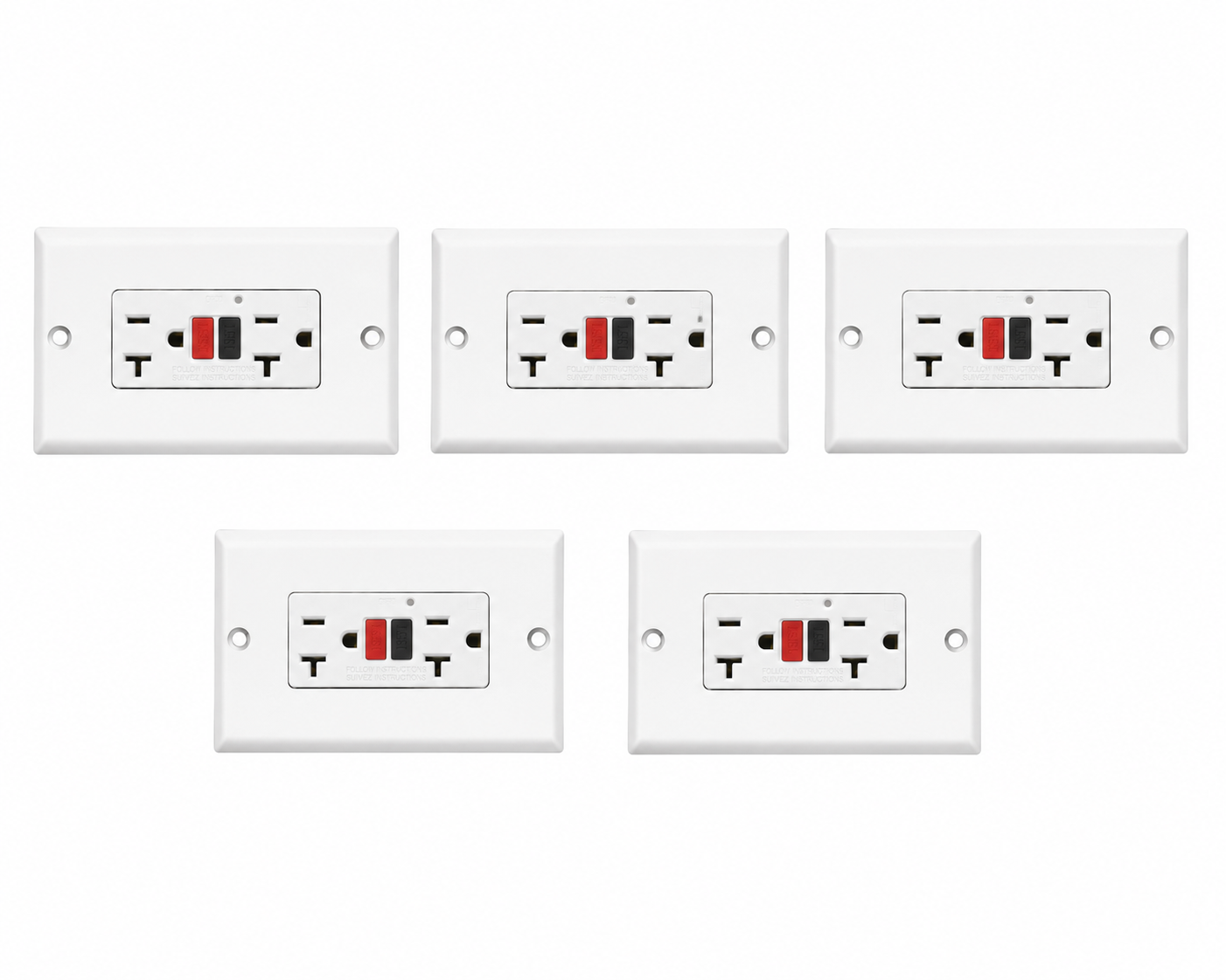 Pack x 5 toma corriente doble blanco GFCI C1365