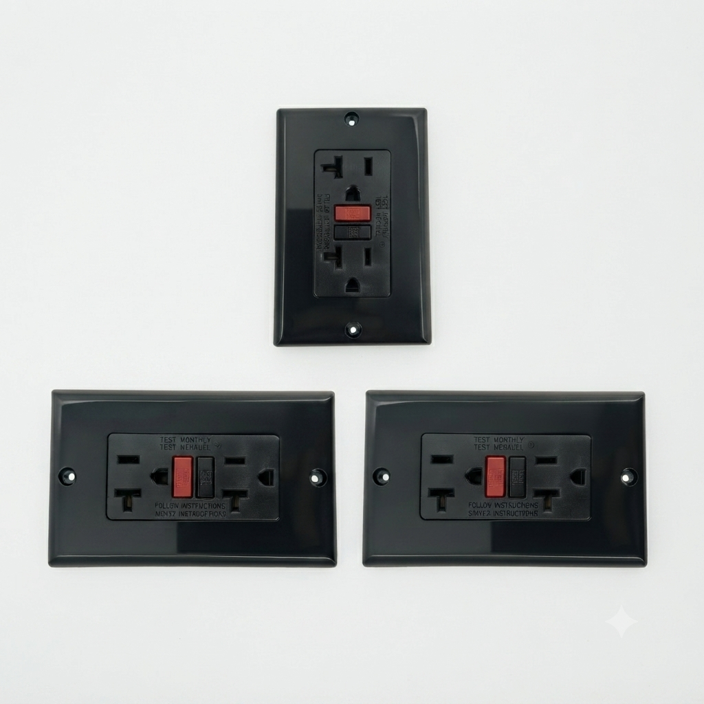 Pack x 3 Toma Corriente Doble Negro GFCI C1367