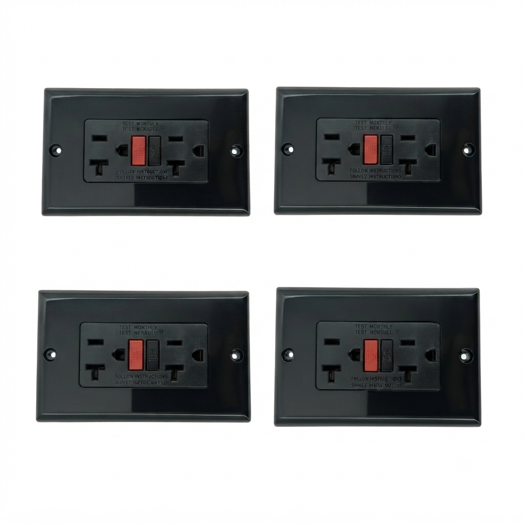 Pack x 4 Toma Corriente Doble Negro GFCI C1368