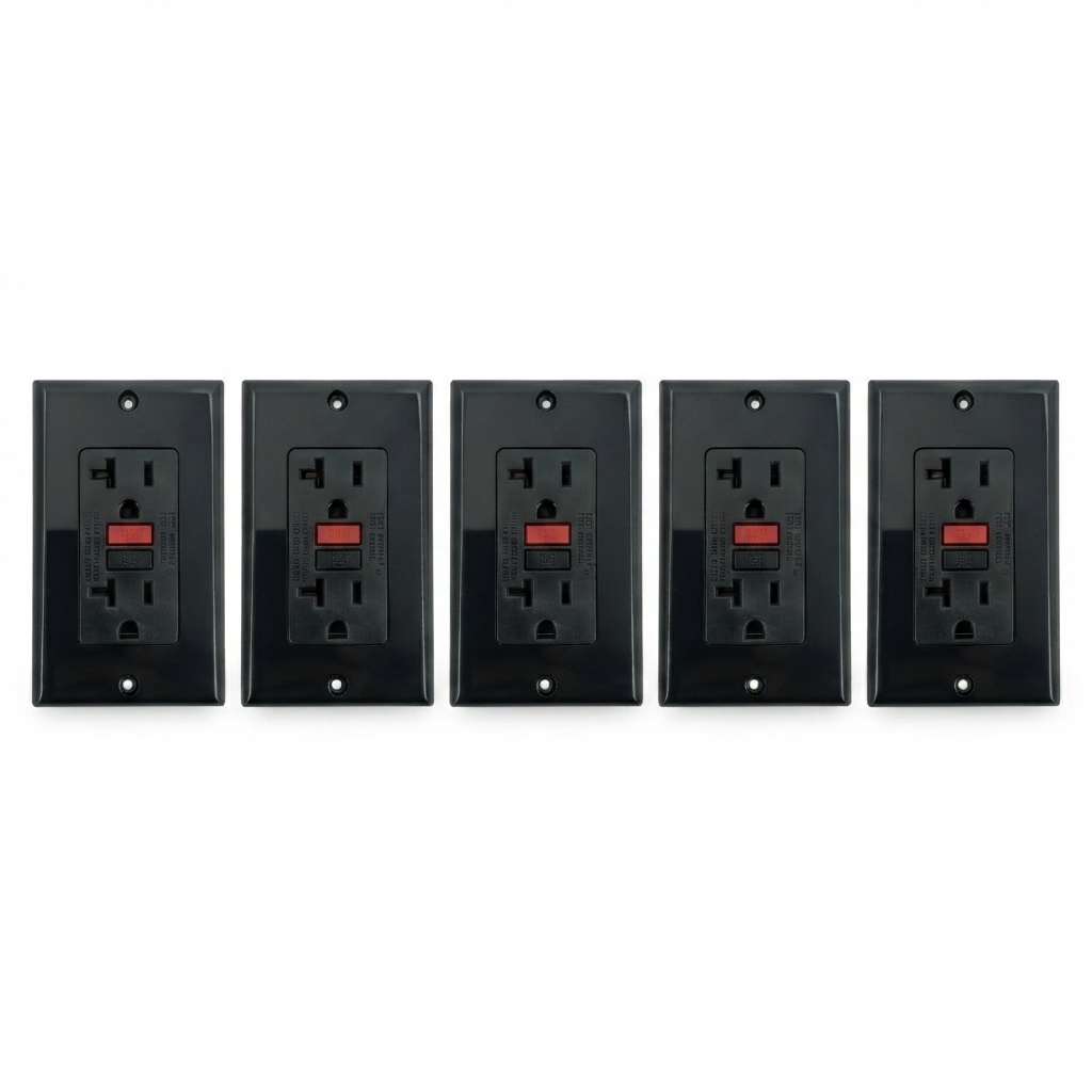 Pack x 5 Toma Corriente Doble Negro GFCI C1369