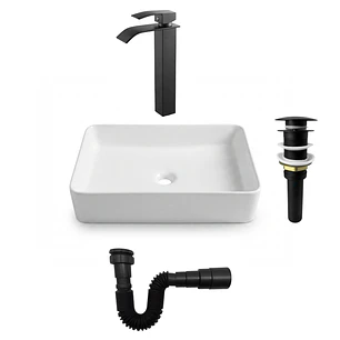 Combos Lavamanos Rectangular + Grifería Negra Mezclador C1370