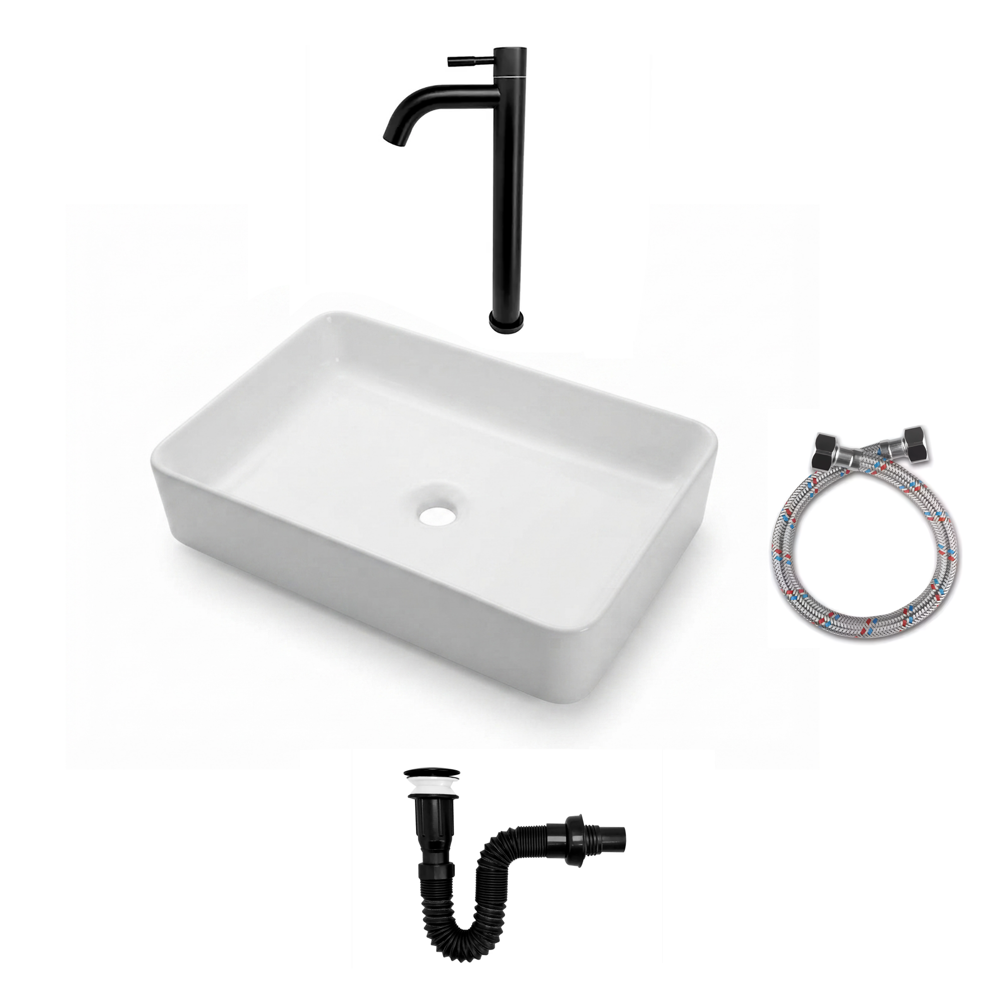Combos Lavamanos Rectangular + Grifería Agua Fría C1374