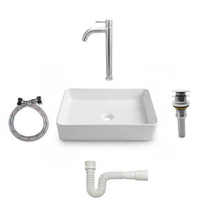 Combos Lavamanos Rectangular + Grifería Agua Fría Inox C1377