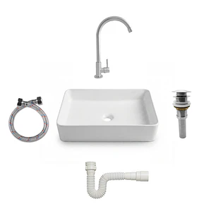 Combos Lavamanos Rectangular + Grifería Agua Fría Inox C1378