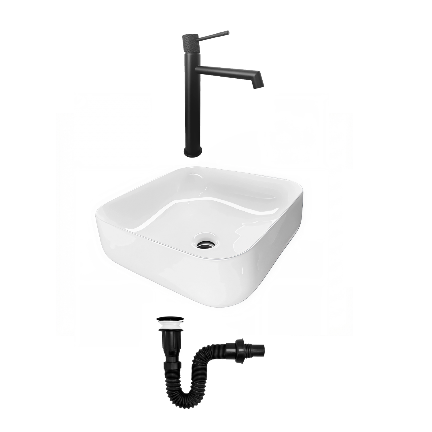Combo Lavamanos Cuadrado + Grifería y Accesorios C1391