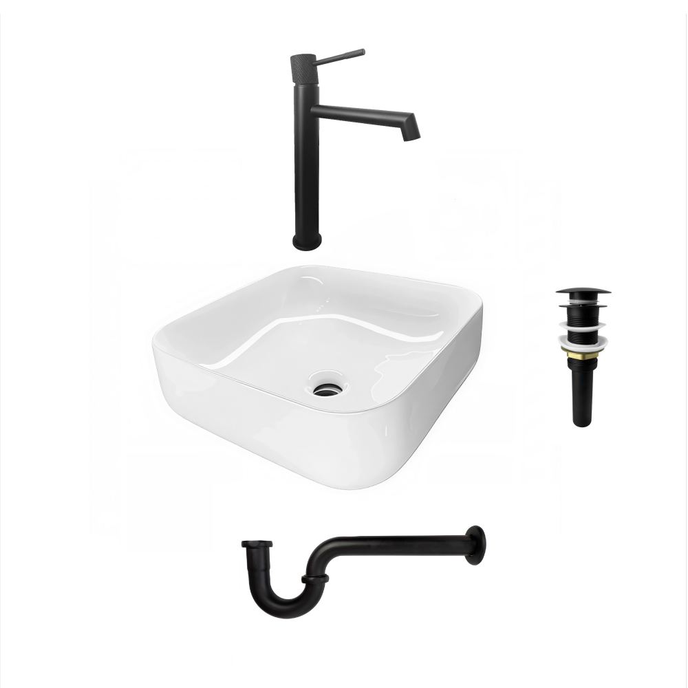 Combo Lavamanos Cuadrado + Grifería y Accesorios C1392