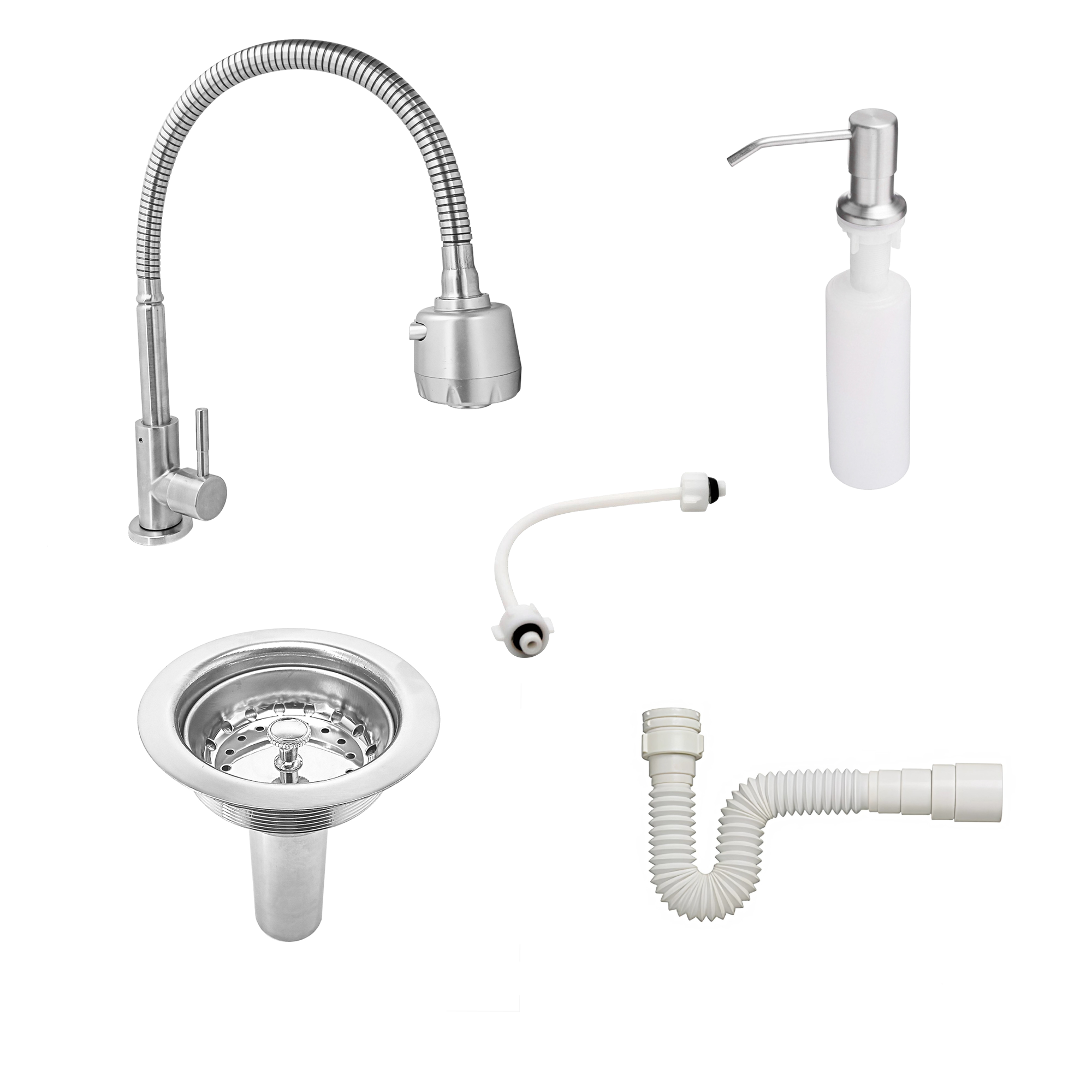 Kit Grifería Lavaplatos Agua Fría + Dispensador Jabón  + Accesorios C1165