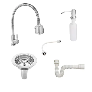 Kit Grifería Lavaplatos Agua Fría + Dispensador Jabón  + Accesorios C1165