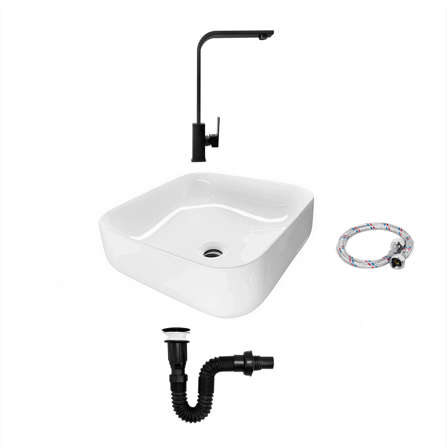 Combo Lavamanos + Grifería Agua Fría Negro C1394