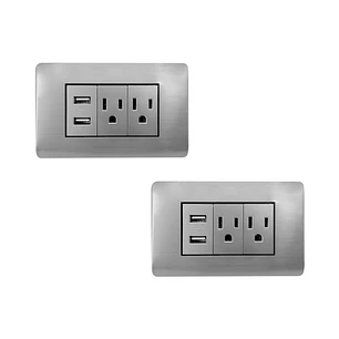 Pack X 2 Toma Doble + USB Gris Plata C1397