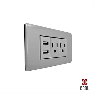 Pack X 2 Toma Doble + USB Gris Plata C1397
