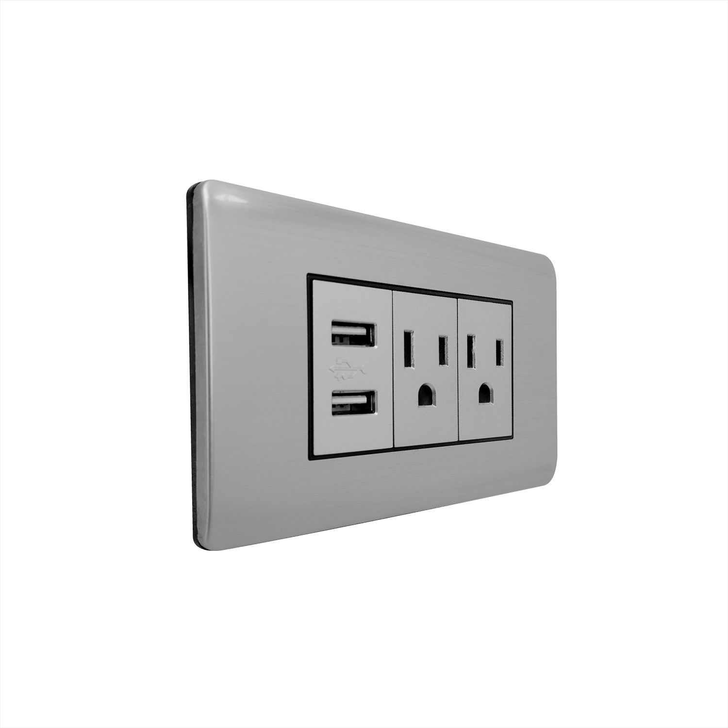 Pack X 3 Toma Doble + USB Gris Plata C1398