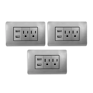Pack X 3 Toma Doble + USB Gris Plata C1398