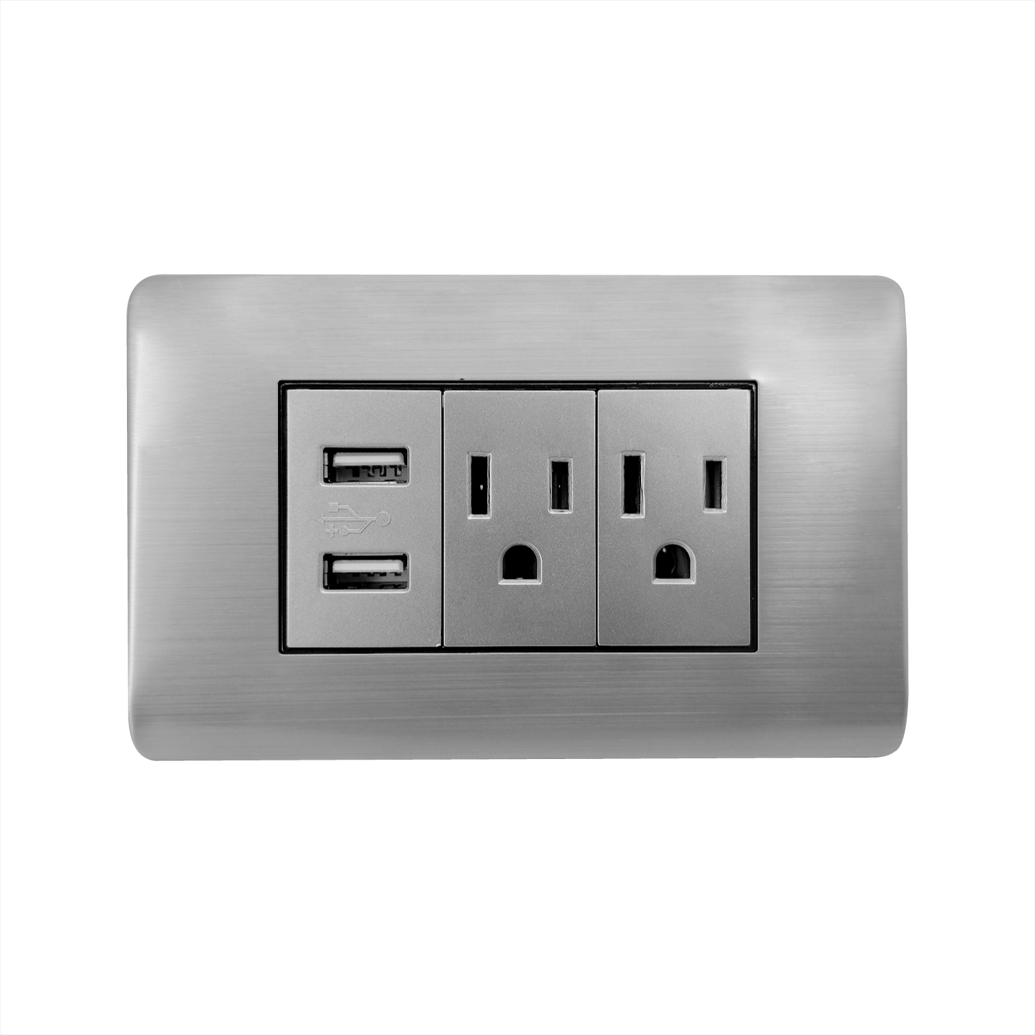Pack X 4 Toma Doble + USB Gris Plata C1399