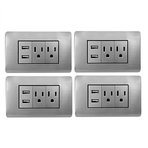 Pack X 4 Toma Doble + USB Gris Plata C1399
