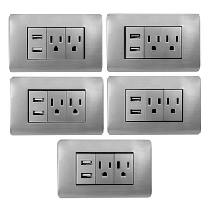 Pack X5 Toma Doble + USB Gris Plata C1400
