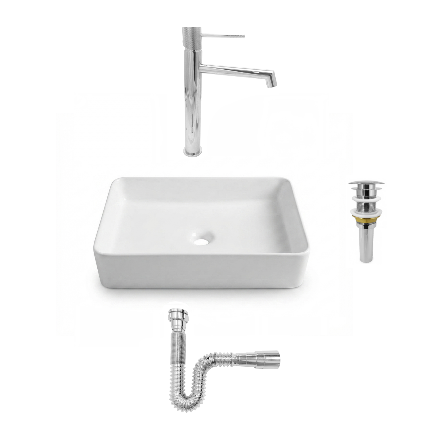 Combo Lavamanos Rectangular + Grifería Y Accesorios C1390