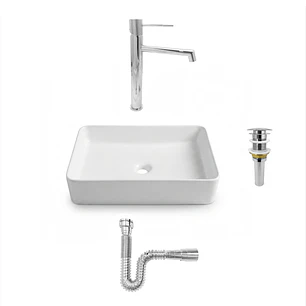 Combo Lavamanos Rectangular + Grifería Y Accesorios C1390