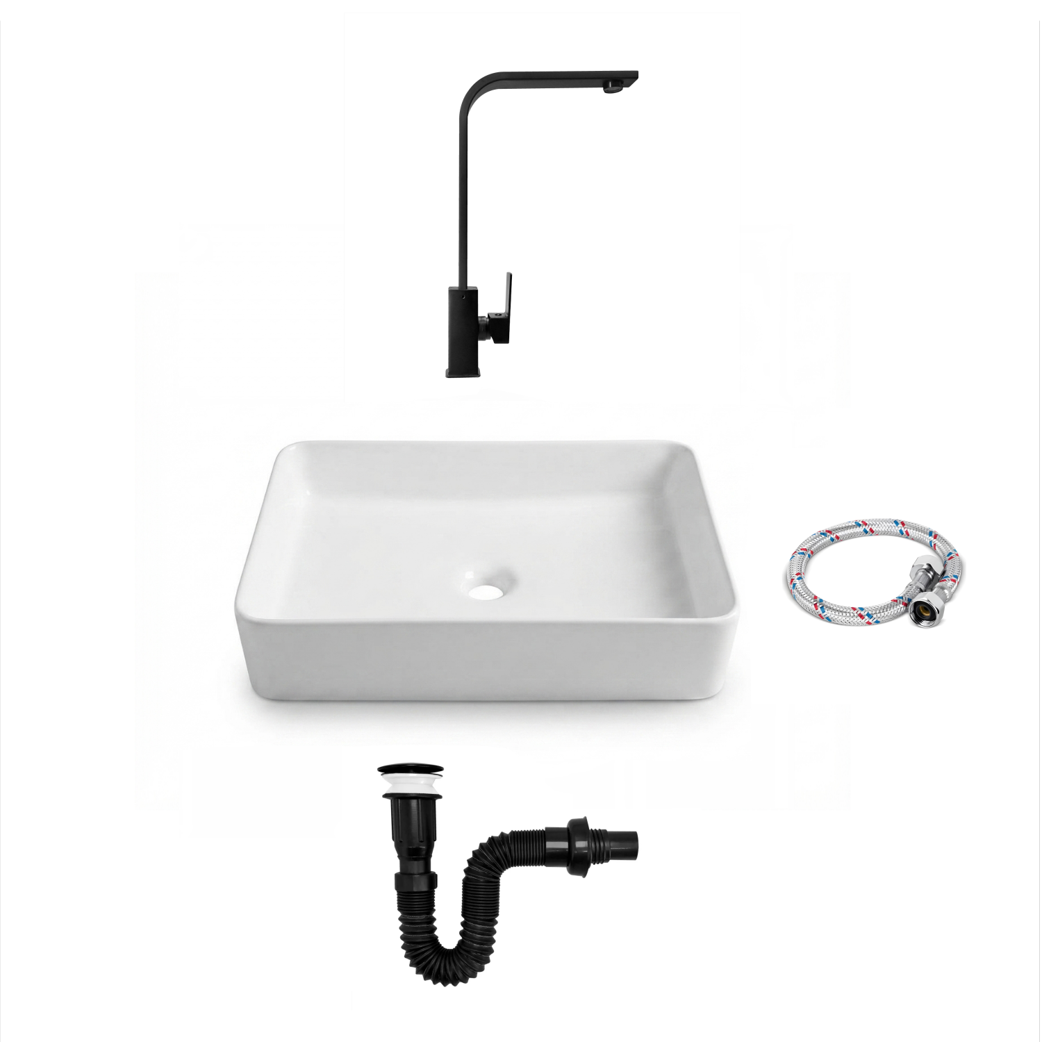 Combo Lavamanos + Grifería Agua Fría Negro C1394