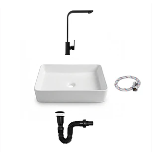 Combo Lavamanos + Grifería Agua Fría Negro C1394