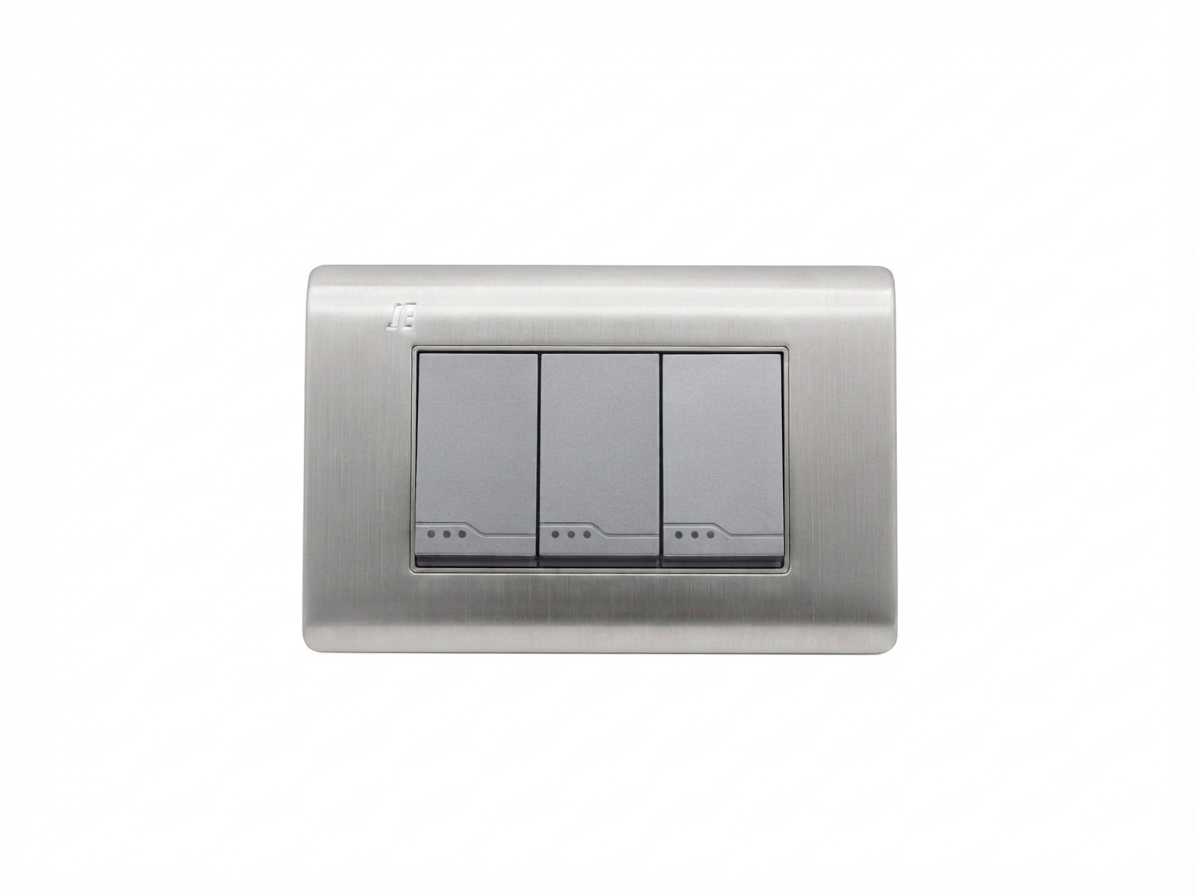 Interruptor Triple Acero Inoxidable Gris