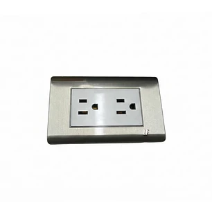 Tomacorriente Doble Acero Inoxidable Gris