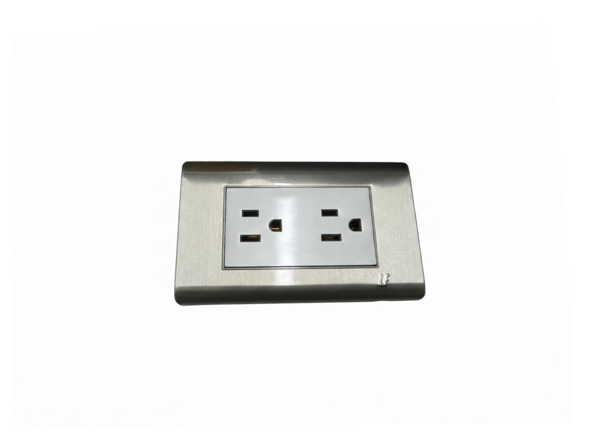 Tomacorriente Doble Acero Inoxidable Gris