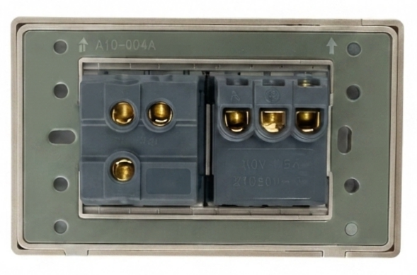 Tomacorriente + Interruptor Acero Inoxidable Gris