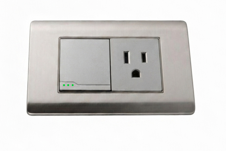 Tomacorriente + Interruptor Acero Inoxidable Gris