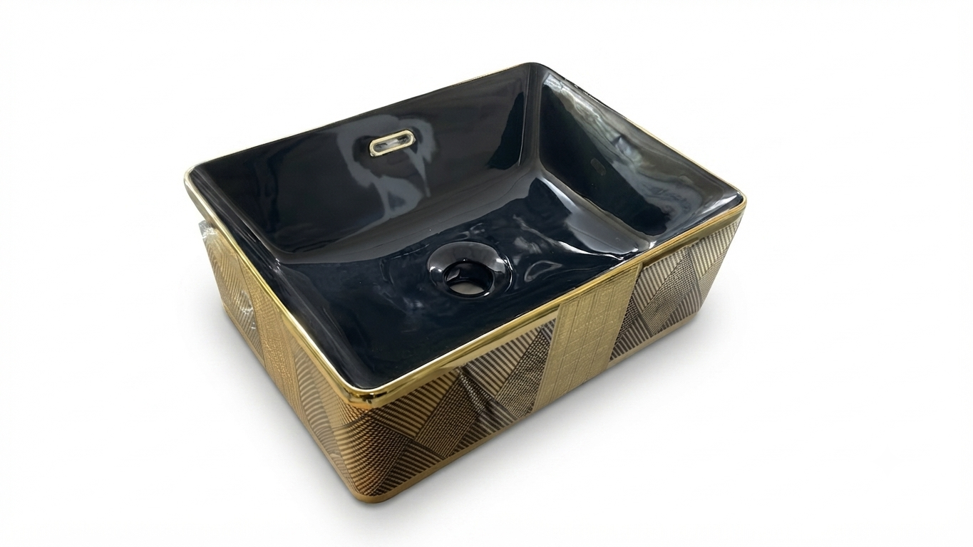 Lavamanos Dorado y Negro Cuadrado L099