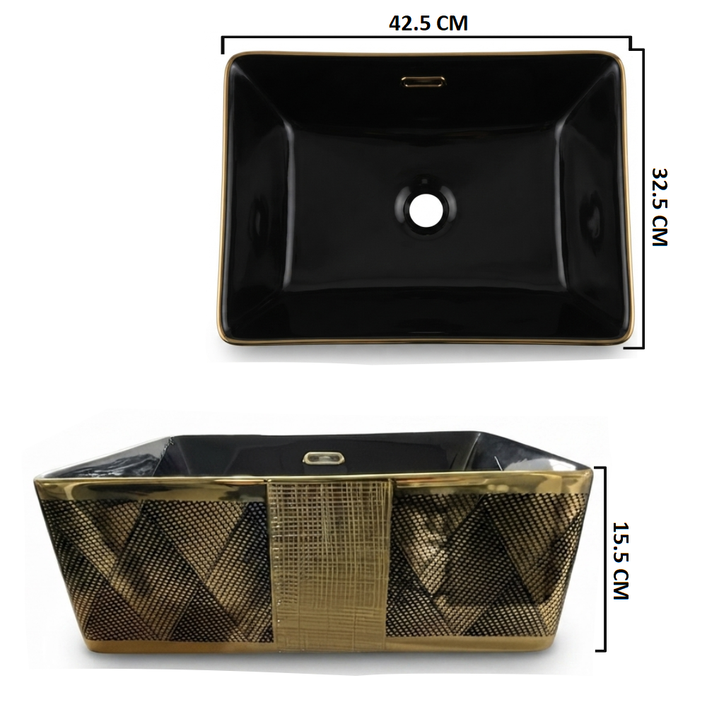 Lavamanos Dorado y Negro Cuadrado L099