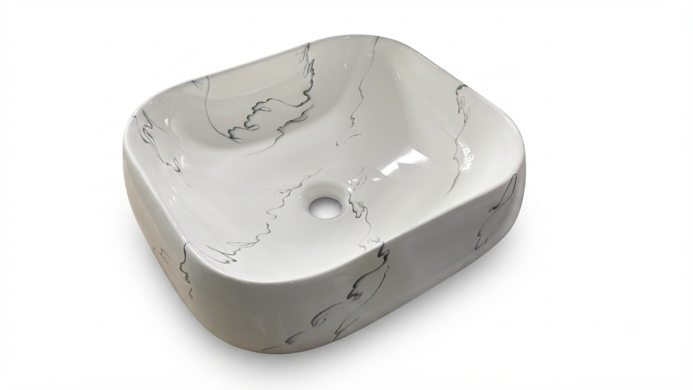 Lavamanos Rectangular Marmolizado Blanco L107